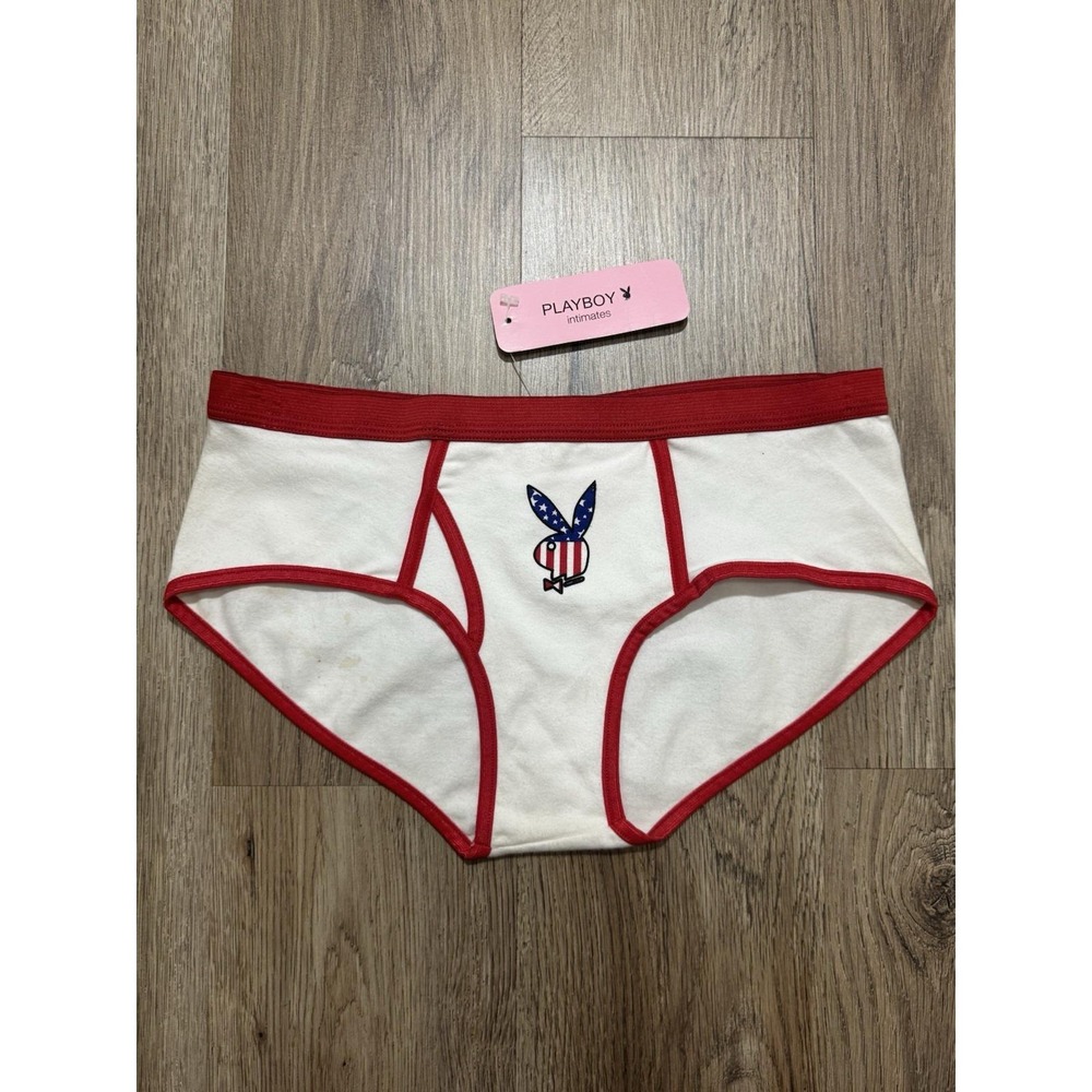 Y2K Vintage Playboy Bunny Head USA Flag Briefs Underwear Size L - Picture 2 of 15
